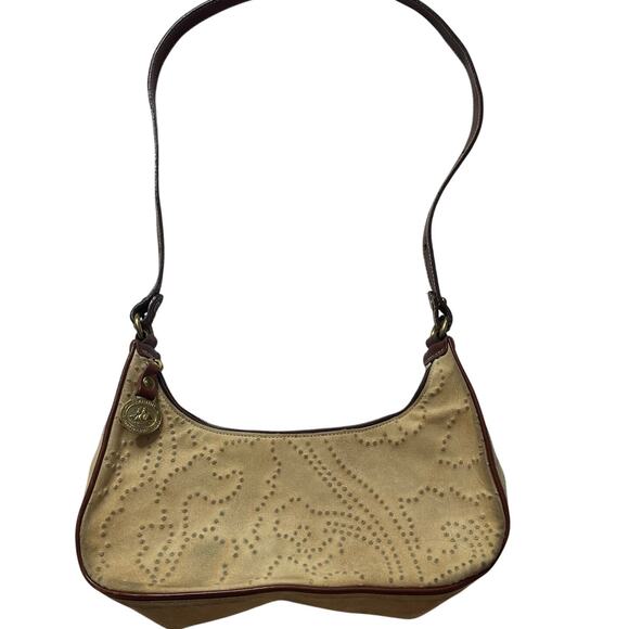 Brahmin Light Brown Suede Leather Mini Shoulder Bag Baguette - Picture 1 of 13